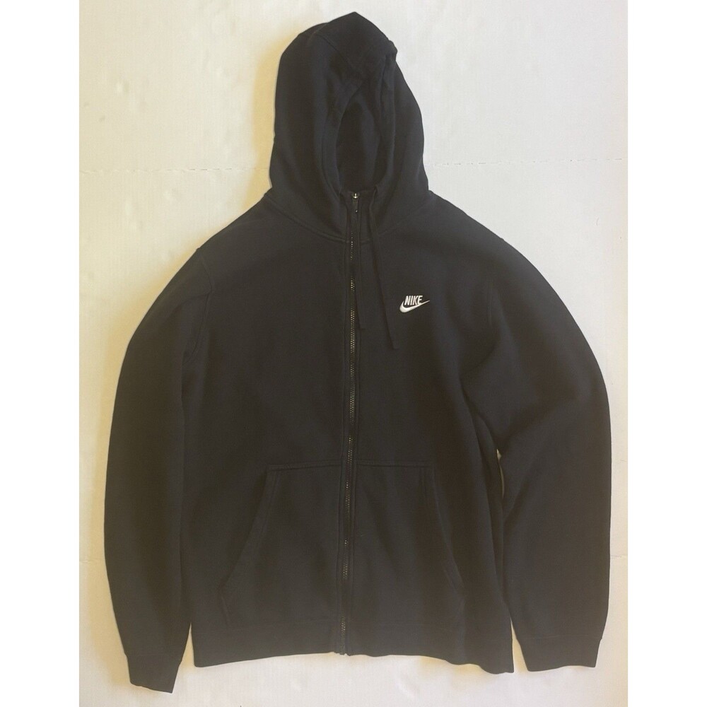 Nike Black Men's XL Full Zip Fleece Hoodie Logo Hooded Pockets